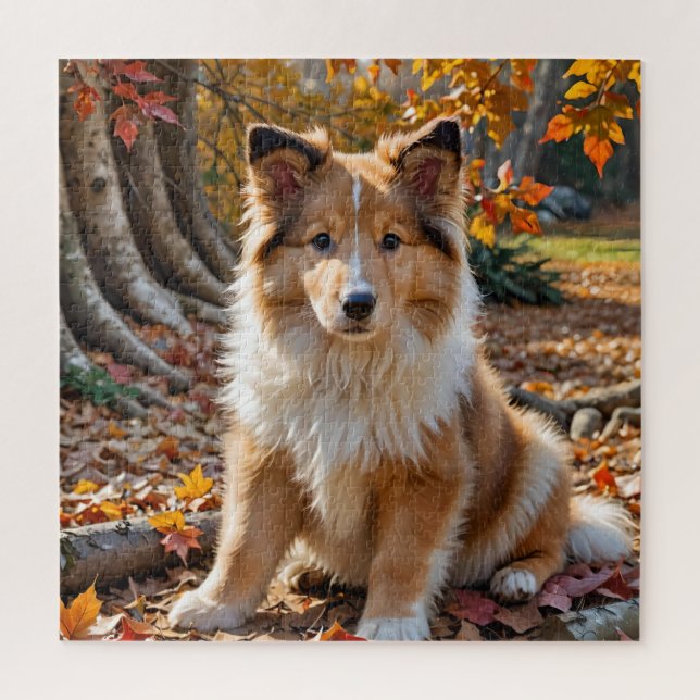 Cute Sable Rough Collie Puppy in Autumn Leaves  Jigsaw Puzzle (Vertical)