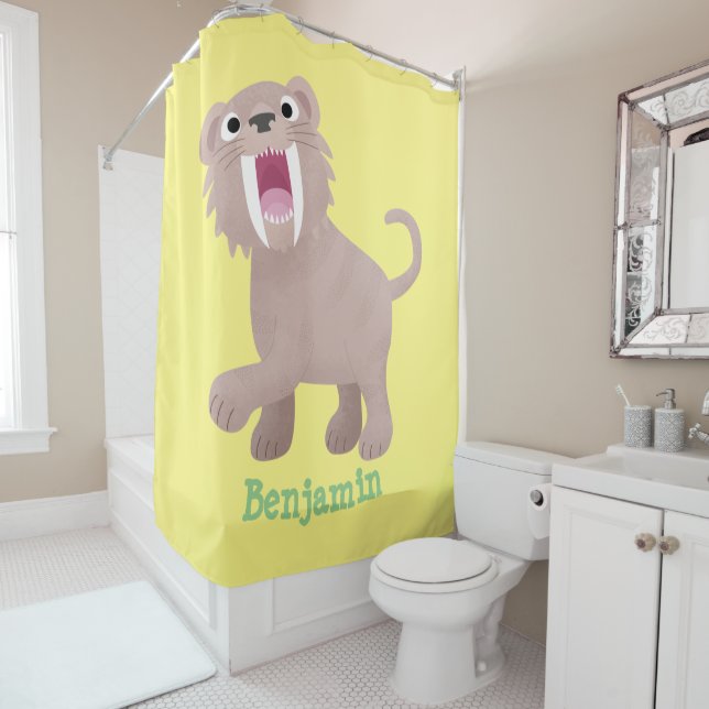 Cute Sabre Toothed Tiger Smilodon cartoon (In Situ)