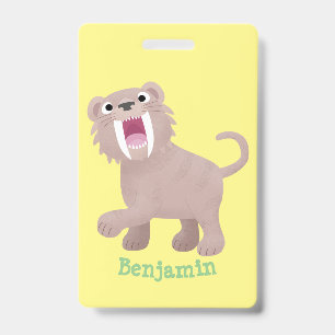 Cute Sabre Toothed Tiger Smilodon cartoon Badge