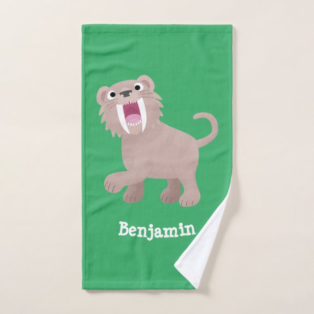 Cute Sabre Toothed Tiger Smilodon cartoon Bath Towel Set (Hand Towel)