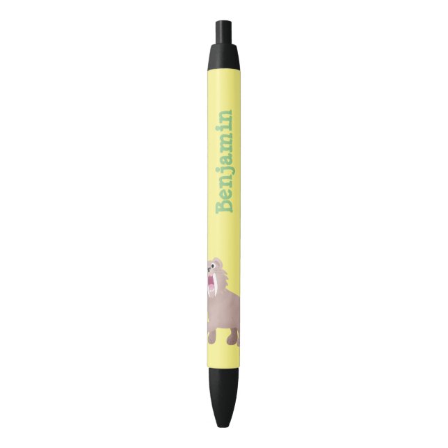 Cute Sabre Toothed Tiger Smilodon cartoon Black Ink Pen (Front Vertical)