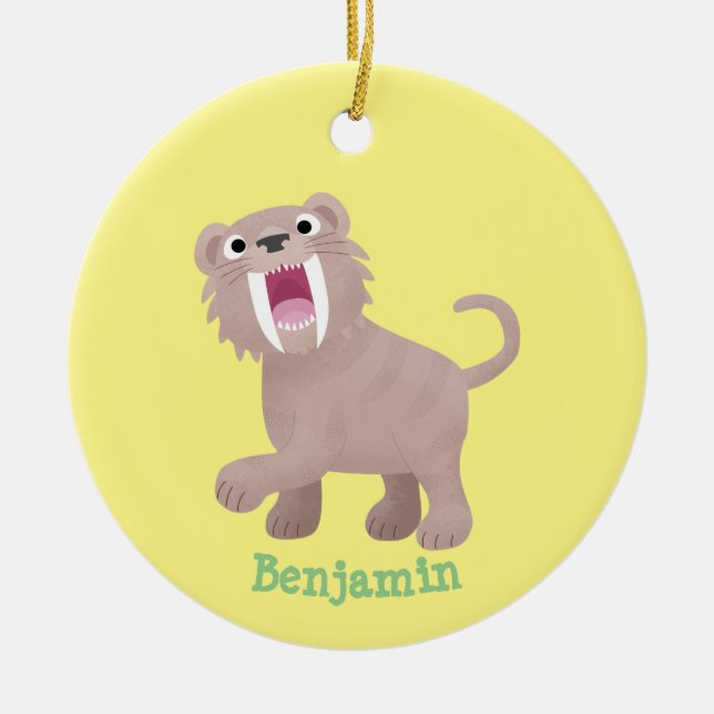 Cute Sabre Toothed Tiger Smilodon cartoon Ceramic Ornament (Front)