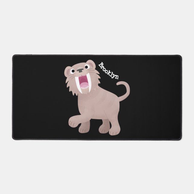 Cute Sabre Toothed Tiger Smilodon cartoon Desk Mat (Front)