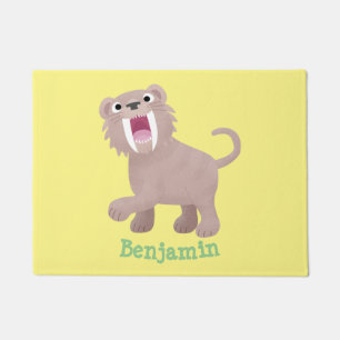 Cute Sabre Toothed Tiger Smilodon cartoon Doormat