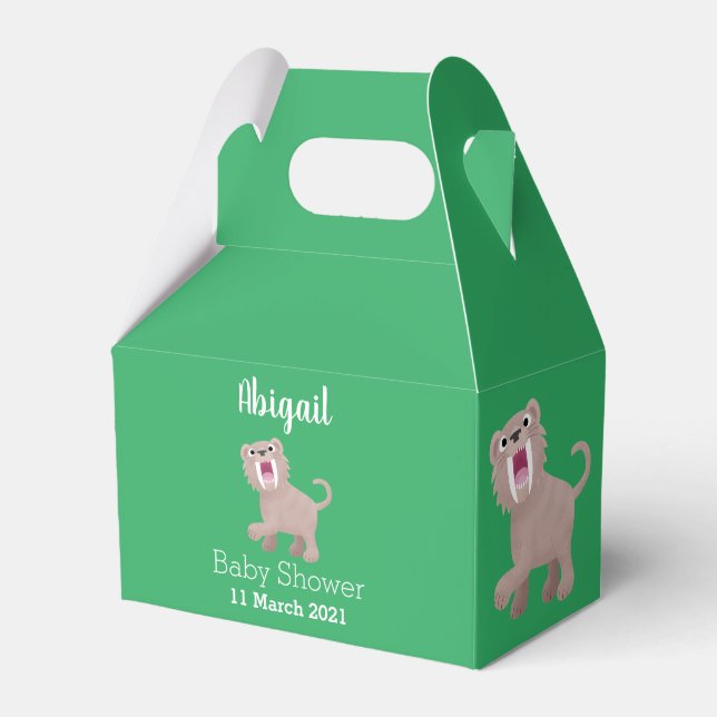 Cute Sabre Toothed Tiger Smilodon cartoon Favor Box (Front Side)