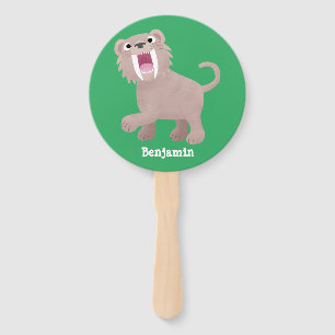 Cute Sabre Toothed Tiger Smilodon cartoon Hand Fan