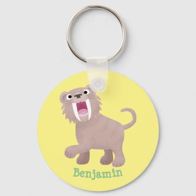 Cute Sabre Toothed Tiger Smilodon cartoon Keychain (Front)