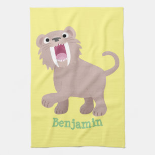 Cute Sabre Toothed Tiger Smilodon cartoon Kitchen Towel