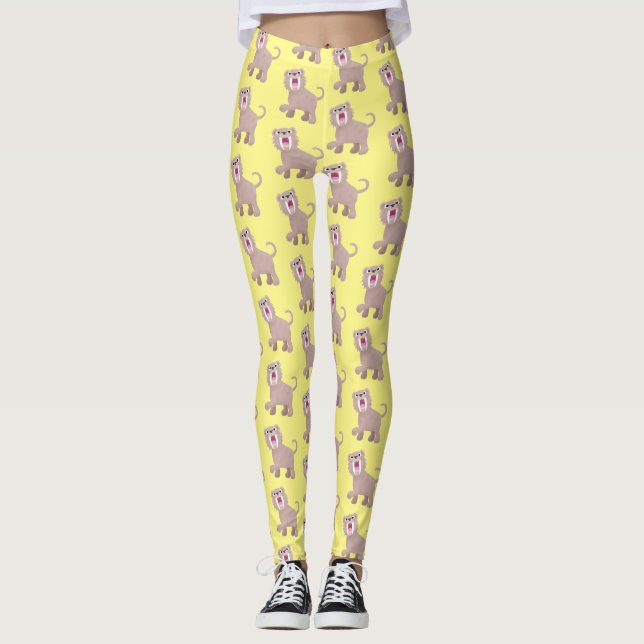 Cute Sabre Toothed Tiger Smilodon cartoon Leggings (Front)