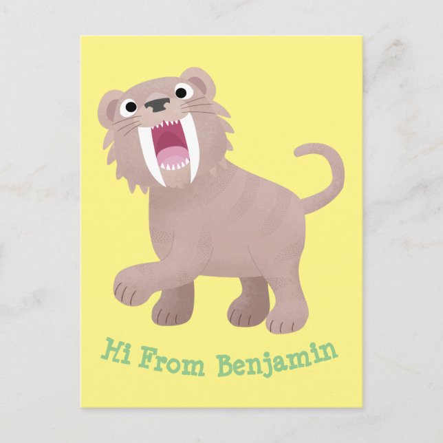 Cute Sabre Toothed Tiger Smilodon cartoon Postcard (Front)