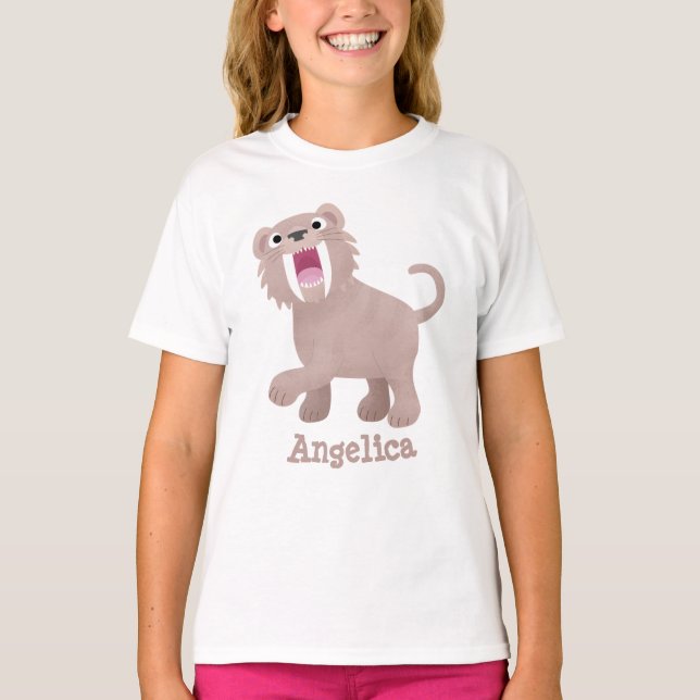 Cute Sabre Toothed Tiger Smilodon cartoon T-Shirt (Front)