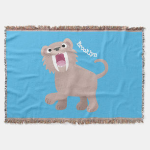Cute Sabre Toothed Tiger Smilodon cartoon Throw Blanket