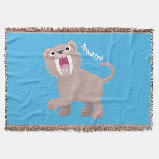 Cute Sabre Toothed Tiger Smilodon cartoon Throw Blanket (Front)