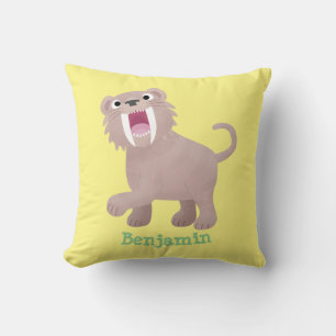 Cute Sabre Toothed Tiger Smilodon cartoon Throw Pillow