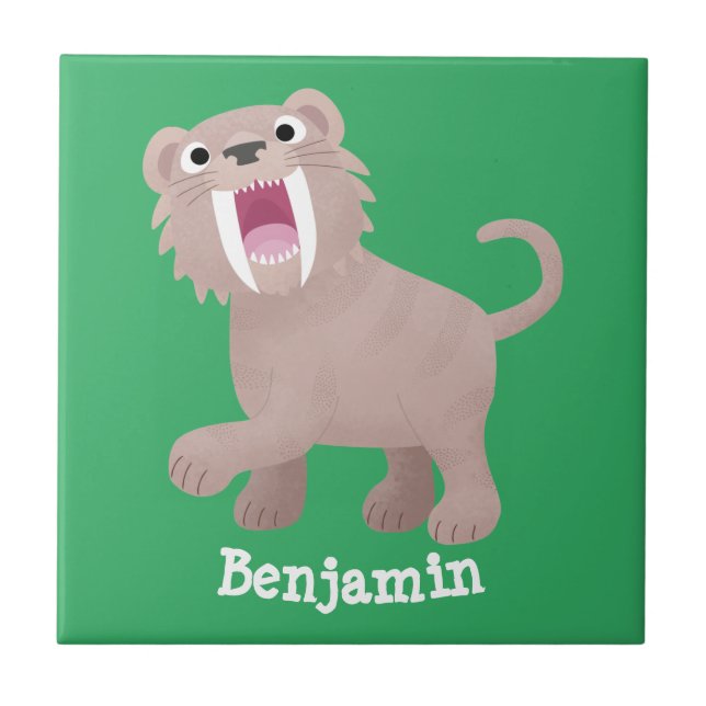 Cute Sabre Toothed Tiger Smilodon cartoon Tile (Front)