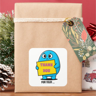Cute Sad Blue Character Thank You  Square Sticker