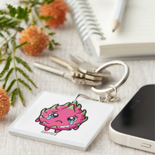 Cute Sad Crying Dragon Fruit Cartoon Illustration Keychain