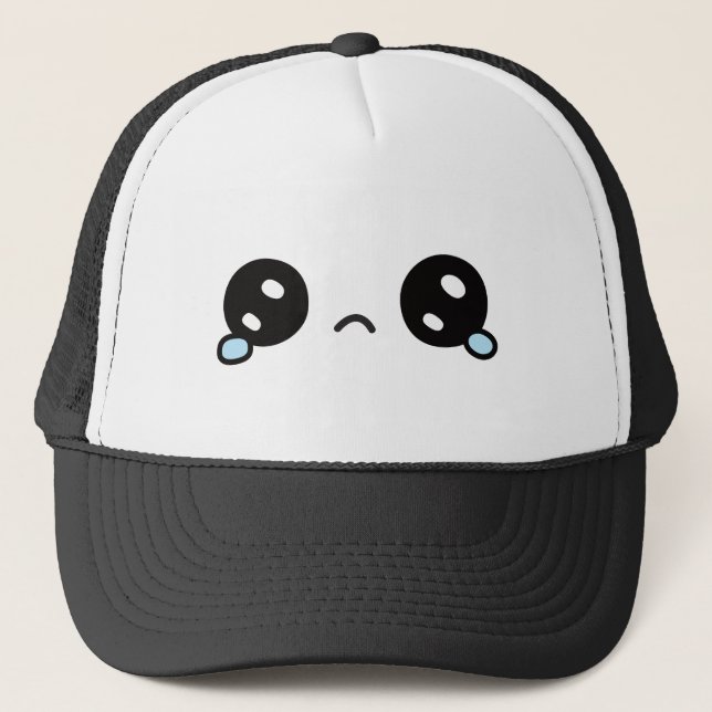 Cute Sad Face Teary Eyes Trucker Hat (Front)