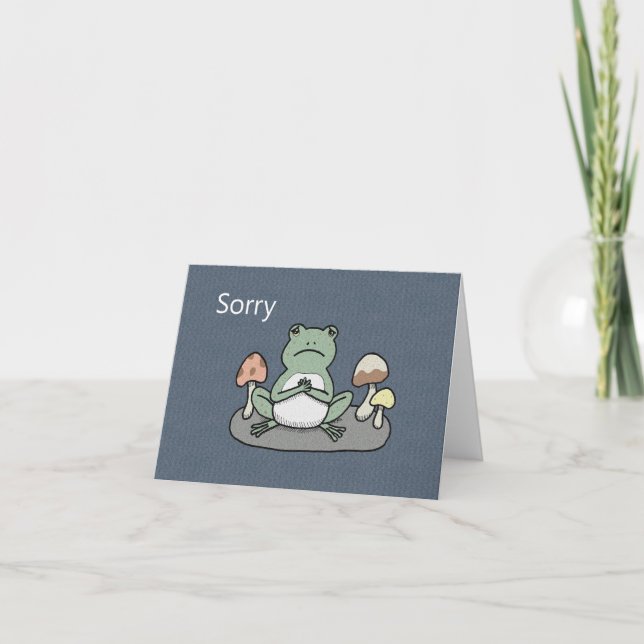 Cute Sad Frog Toad with mushrooms unique Sorry Card (Front)
