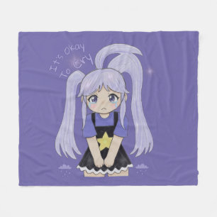 Cute Sad Girl Hand Drawn Illustration – It’s Okay Fleece Blanket