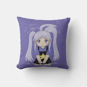Cute Sad Girl Hand Drawn Illustration – It’s Okay  Throw Pillow