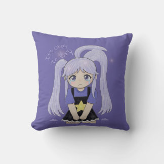 Cute Sad Girl Hand Drawn Illustration – It’s Okay Throw Pillow