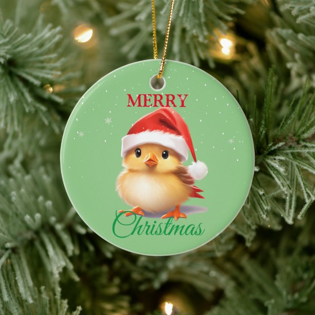 Cute Safari animal bird Santa Christmas Costume Ceramic Ornament (Tree)