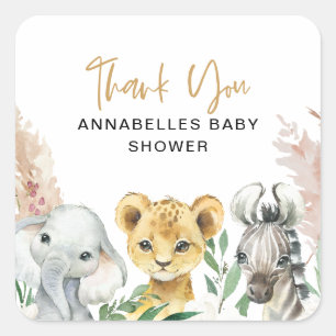 Cute safari animal botanical floral pampas grass square sticker