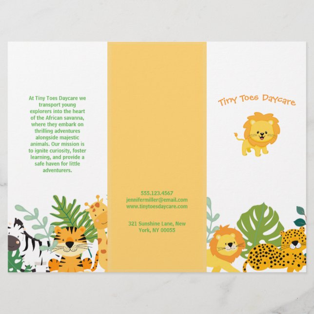 Cute Safari Animal Garderie d'enfants Brochure d'e (Devant)