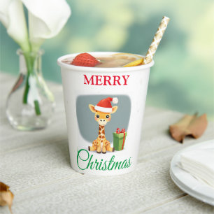Cute Safari animal Giraffe Santa Christmas Costume Paper Cups