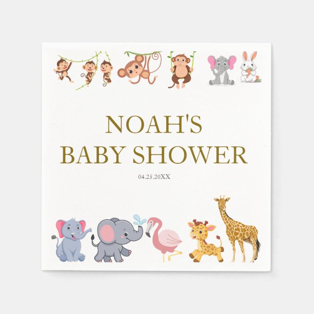 Cute Safari animal greenery baby shower Napkin (Front)