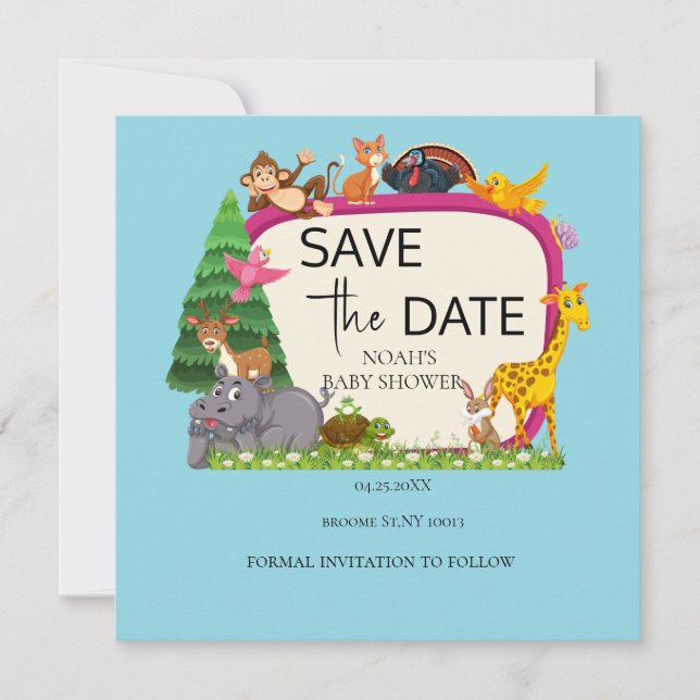 Cute Safari animal greenery baby shower Save The Date (Front)