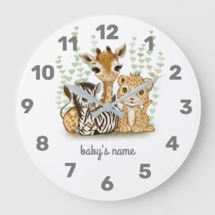 Cute Safari Animal Nursery Décor Horloge Mur