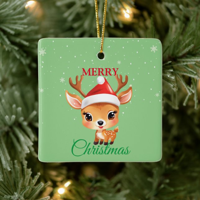 Cute Safari animal Reindeer Santa Christmas Costum Ceramic Ornament (Tree)