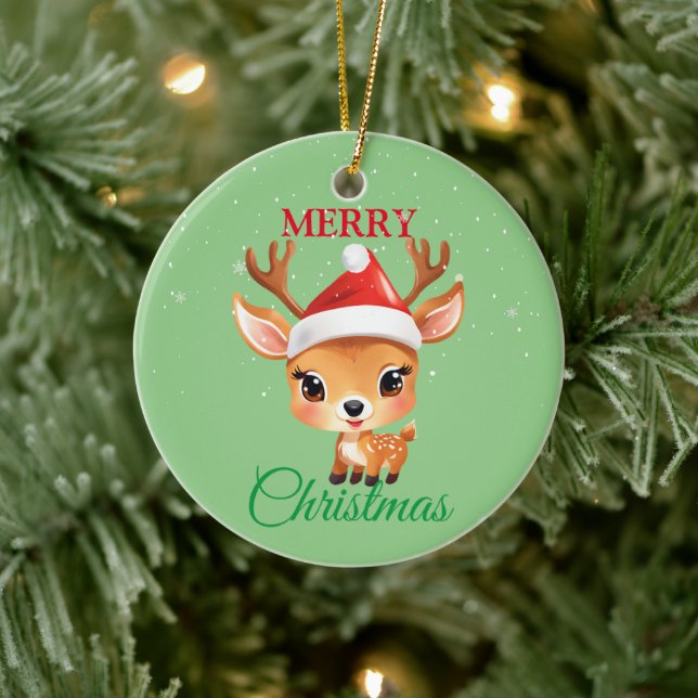 Cute Safari animal Reindeer Santa Christmas Costum Ceramic Ornament (Tree)
