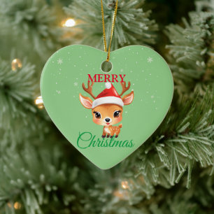 Cute Safari animal Reindeer Santa Christmas Costum Ceramic Ornament