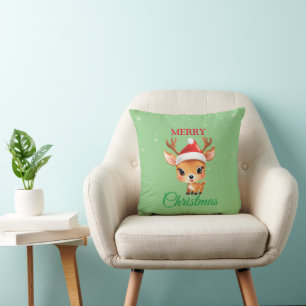 Cute Safari animal Reindeer Santa Christmas Costum Throw Pillow