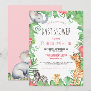 Cute Safari Animal Topical Floral Baby Shower Invitation