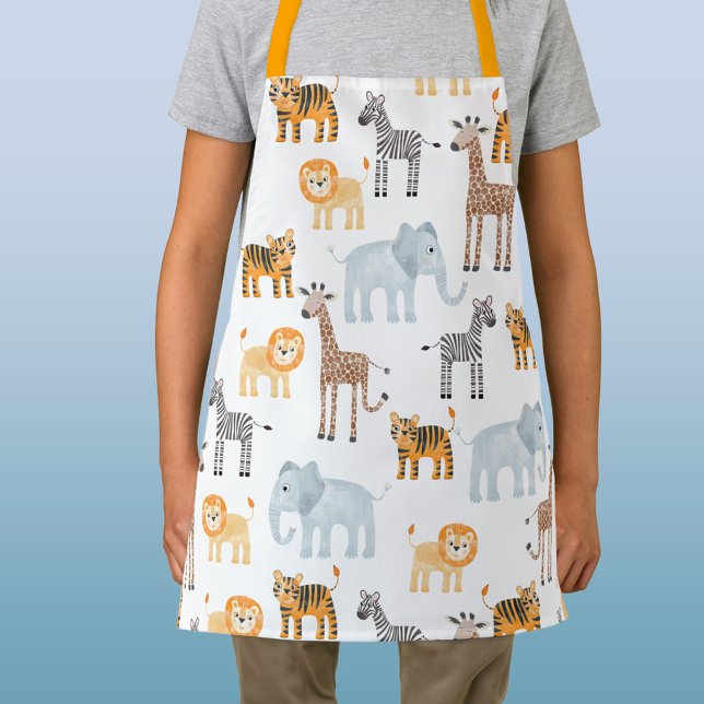 Cute Safari Animal Watercolor Apron (Cute safari animal art apron)