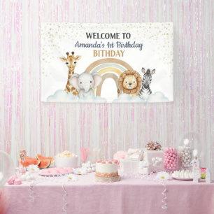 Cute Safari Animals 1st Birthday Banner