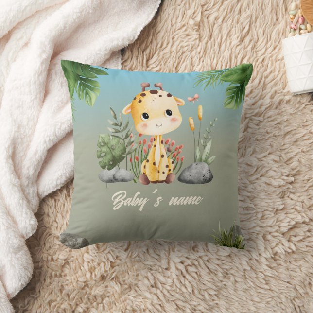 Cute Safari Animals 2 side Giraffe Zebra Nursery Throw Pillow (Blanket)