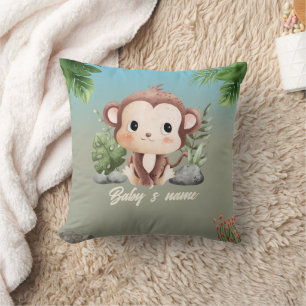Cute Safari Animals 2 side Monkey Elephant Throw Pillow