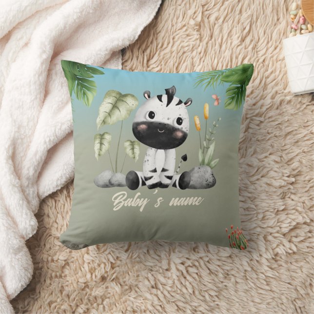 Cute Safari Animals 2 side Zebra Lion Throw Pillow (Blanket)