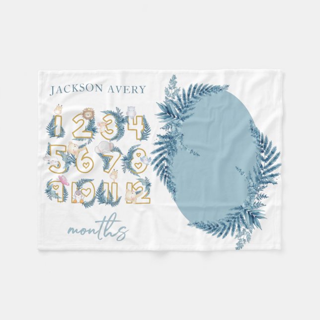 Cute Safari Animals Baby Milestone Fleece Blanket (Front (Horizontal))