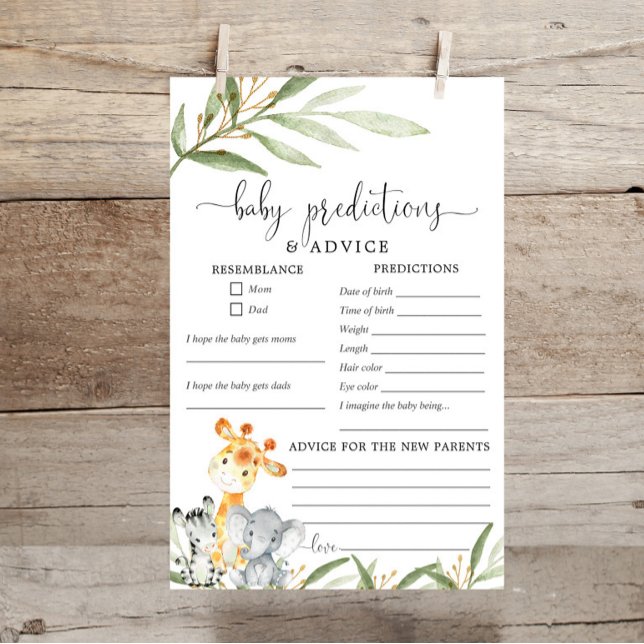 Cute safari animals Baby predictions advice card (Creator Uploaded)