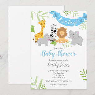 Cute Safari Animals Baby Shower Boy Invitation