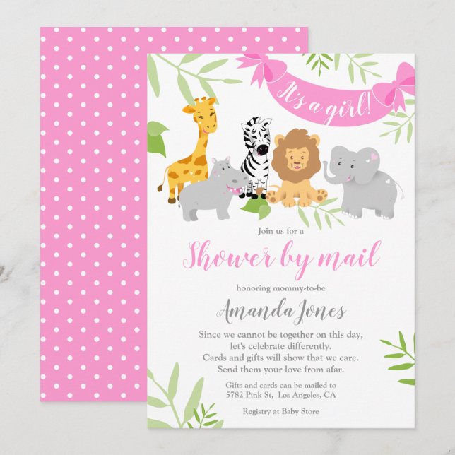 Cute Safari Animals Baby Shower Girl Invitation (Front/Back)