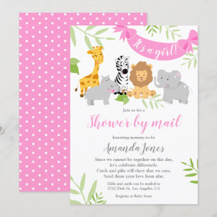 Cute Safari Animals Baby Shower Girl Invitation