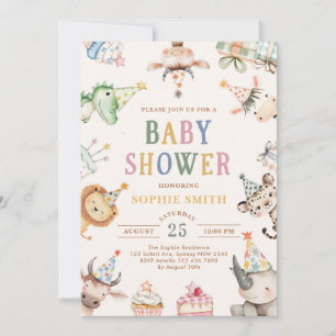 Cute Safari Animals Baby Shower Invitation