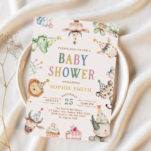 Cute Safari Animals Baby Shower Invitation